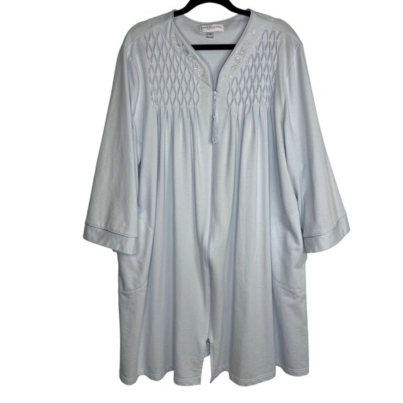 Miss Elaine 3X Blue Embroidered Zip Front Robe Nightgown Pockets & Tassel - Picture 1 of 10